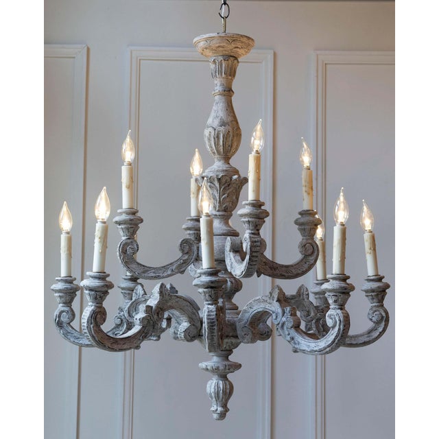 20th Century French Carved and Painted Wood Twelve-Light Chandelier For Sale - Image 11 of 18