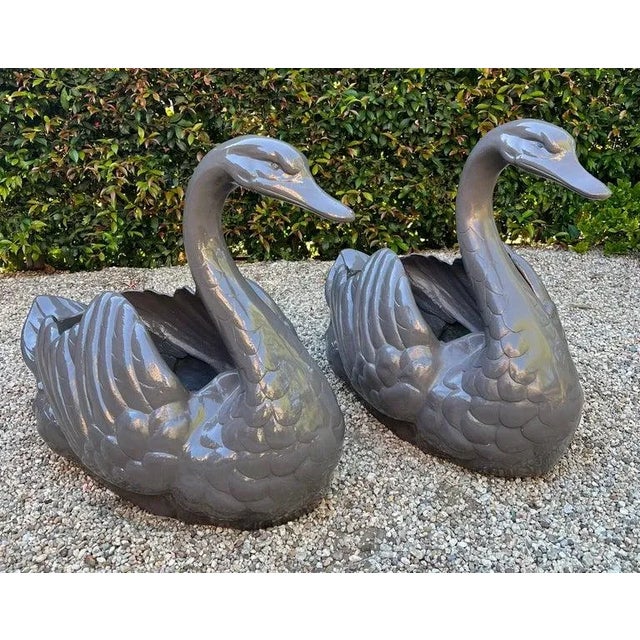 Sculptural Swan Metal Garden Planters - A Pair For Sale - Image 10 of 11