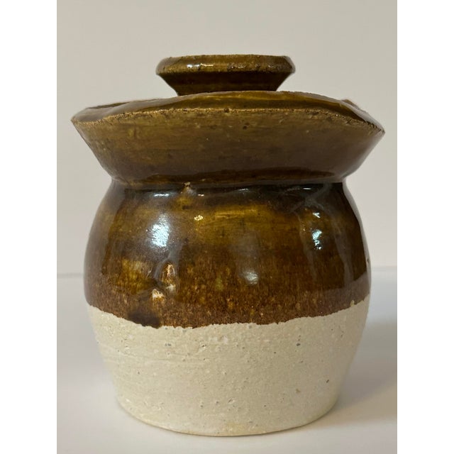 Vintage Mid 20th Century Hand Made Brown & Cream Glazed Honey Jar For Sale - Image 4 of 9