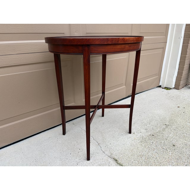 Wood 1930s Regency-Style Mahogany Oval Side Table With Cross-Stretcher Base For Sale - Image 7 of 11