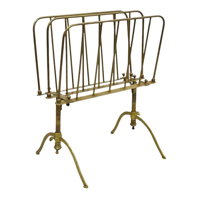 Mid 20th Century Vintage A. Ravenel Paris French Mid Century Modern Brass Magazine Rack Stand For Sale