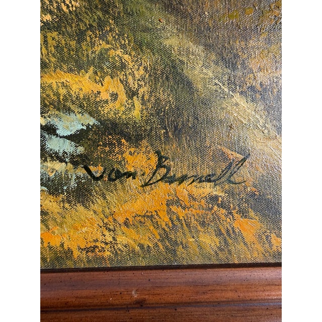 Impressionist Mid-Century Signed Original Oil Painting on Canvas, Lake & Mountains 29x41 For Sale - Image 3 of 11
