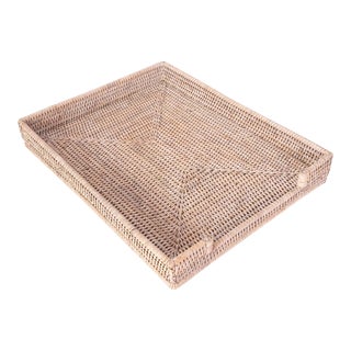 Artifacts Rattan Office Paper Tray in White Wash - 14" For Sale