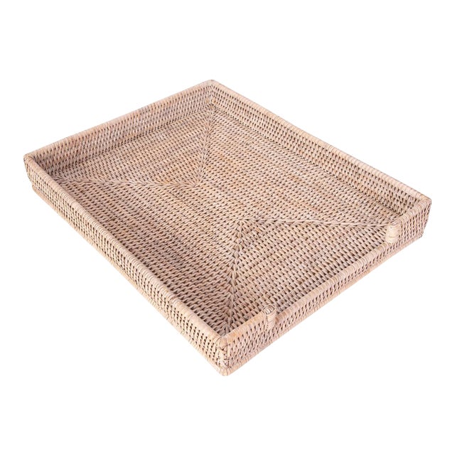 Artifacts Rattan Office Paper Tray in White Wash - 14" For Sale
