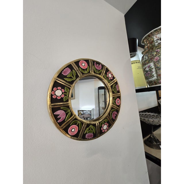 Vintage Glazed Ceramic Mirror by Mithé Espelt, 1960s For Sale - Image 9 of 10