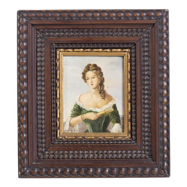 Jose Almonte, Portrait of a Lady, Oil Painting on Copper For Sale