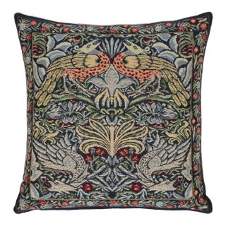 Peacock & Dragon Blue Tapestry Cushion With Feather Filler - 43x43cm (17"x17") For Sale