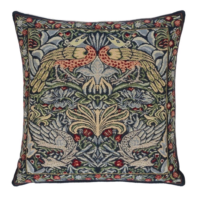 Peacock & Dragon Blue Tapestry Cushion With Feather Filler - 43x43cm (17"x17") For Sale