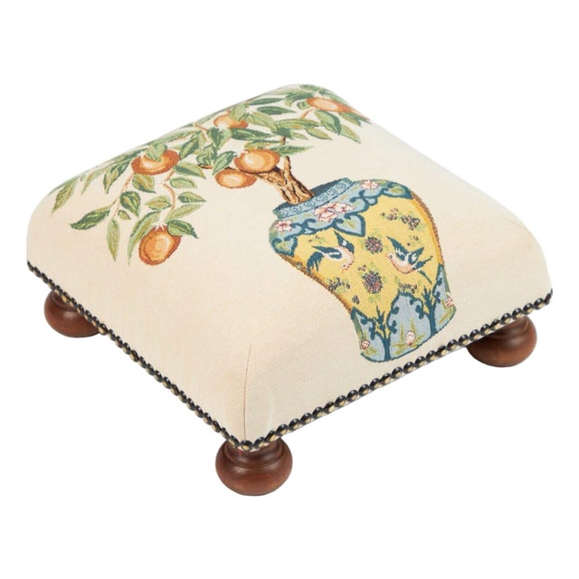 Orange Tree Vase Tapestry Footstool For Sale