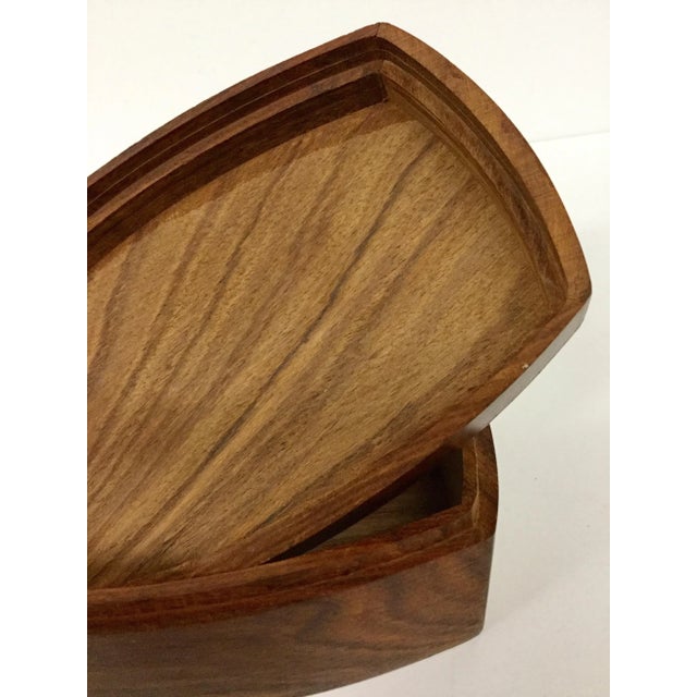 1950s Mid-Century Modern Hand Carved Wood & Brass Inlay Box For Sale - Image 12 of 13