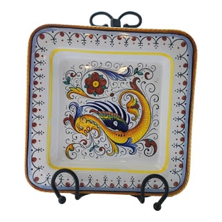20th Century Hand-Painted Deruta Raffaellesco Square Ceramic Platter For Sale