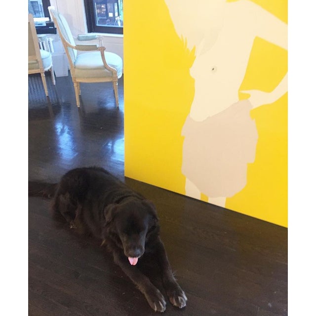 Original Natasha Law painting titled "Lilac Dress on Yellow" purchased from Voltz Clarke in New York City on February 8,...