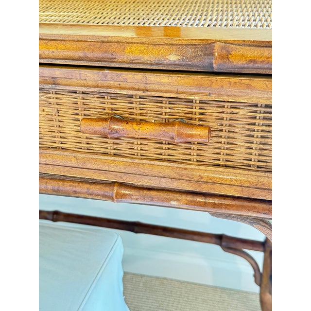 American of Martinsville Vintage Coastal Faux Bamboo Rattan Vanity Desk Console With Detachable Mirror For Sale - Image 14 of 17