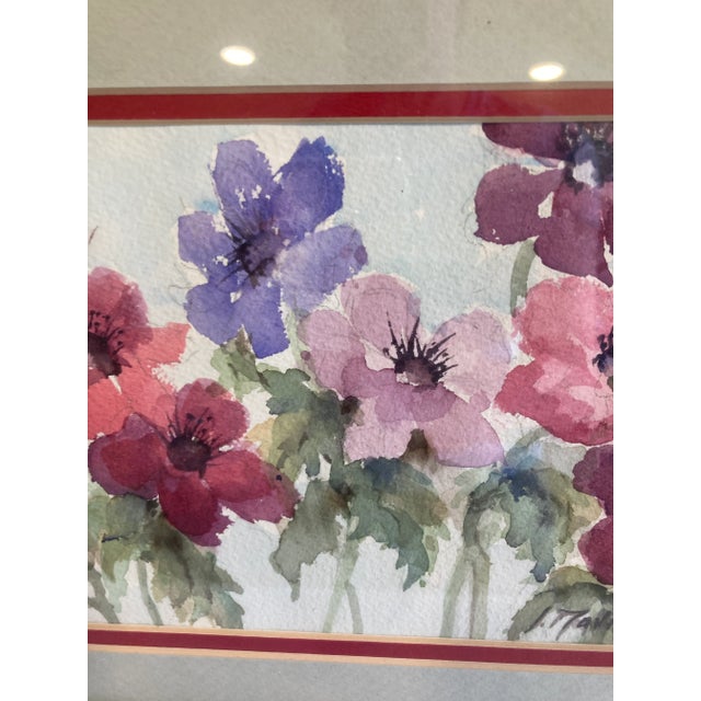 Pink Late 20th Century Vintage Watercolor Floral Print in Wood Frame – Signed Artwork For Sale - Image 8 of 10