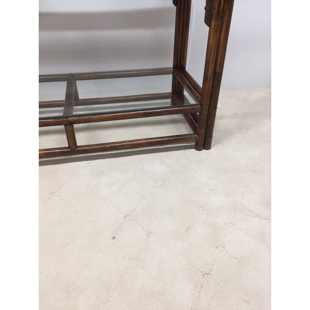 Vintage Rattan and Glass Arched Fan Top Multi Shelf Etagere For Sale - Image 10 of 18