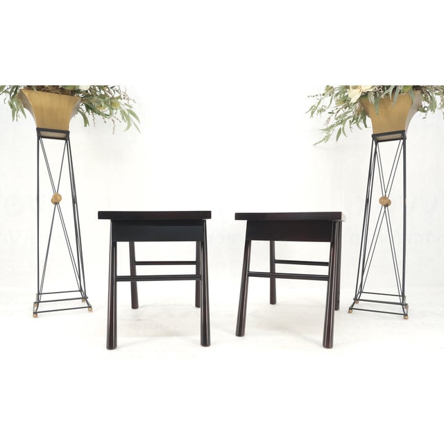 Black Mid 20th Century Pair of Gibbings Ebonized Dark Lacquer Walnut One Drawer End Side Tables Mint! For Sale - Image 8 of 13