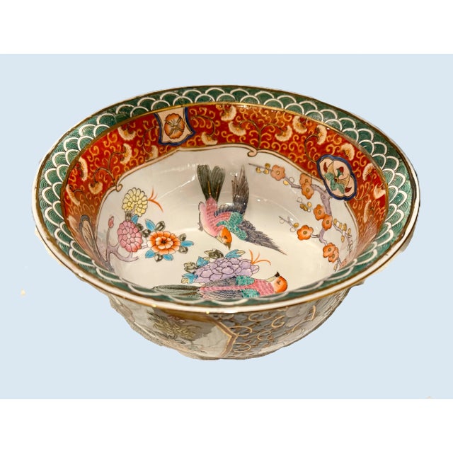 Hand Painted Chinese Chinoiserie Bowl - 10" Diameter For Sale - Image 4 of 12