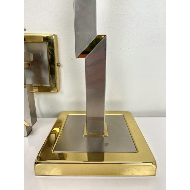 Skyscraper Brass and Chrome Table Lamp & Wall Lamp, 1970s, Set of 2 For Sale - Image 6 of 16