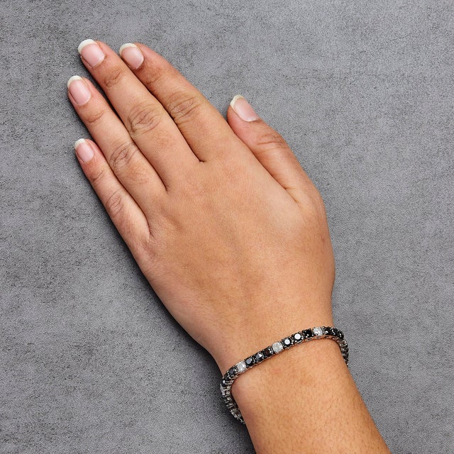 .925 Sterling Silver 12.0 Cttw Black and White Diamond Tennis Bracelet (I-J Color, I2-I3 Clarity) - For Sale - Image 4 of 5