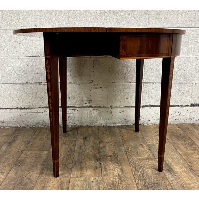 Antique Federal Hepplewhite Style Inlaid Demilune Flip Top Game Table Card Table For Sale - Image 12 of 12
