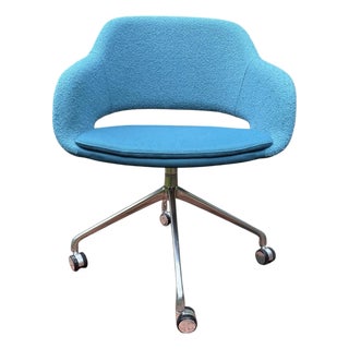 Gemma Bernal “Martini” Swivel Chair for Source International – Teal Bouclé, Chrome Caster Base For Sale
