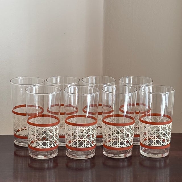 Small Mid-20th Century Woven Cane Pattern Tumblers — Set of 8 For Sale - Image 10 of 17