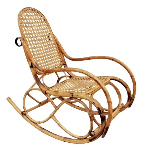 Mid-Century Bamboo and Rattan Rocking Chair attributed to Franco