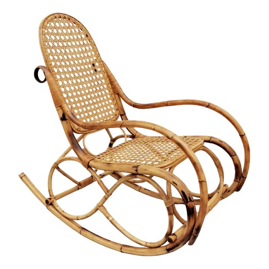 Mid-Century Bamboo and Rattan Rocking Chair attributed to Franco Albini, Italy, 1960s For Sale