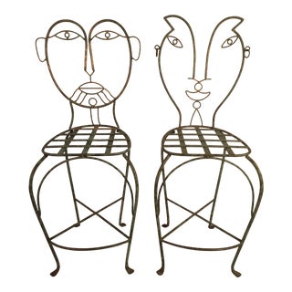 1980s Mid-Century Modern Figural Iron Bar Stools - a Pair For Sale
