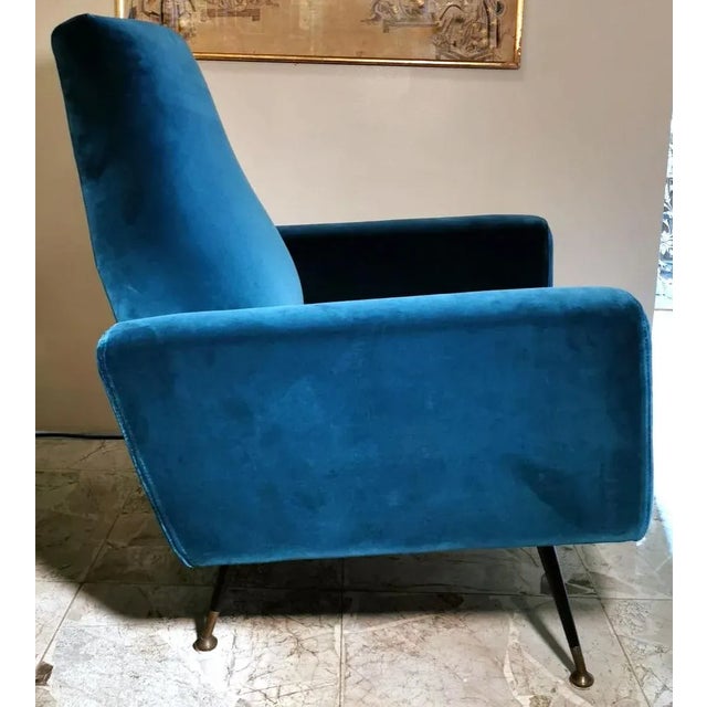 1960s Vintage Italian Armchair Upholstered and Covered in Velvet Ottanio Color For Sale - Image 5 of 13