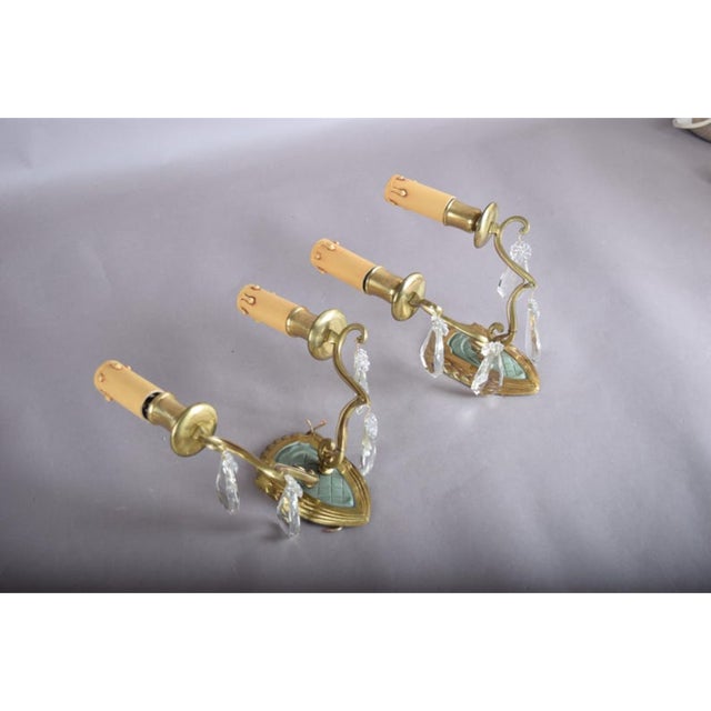 Gold Vintage French Brass and Crystal Wall Sconces, 1940s, Set of 2 For Sale - Image 8 of 11