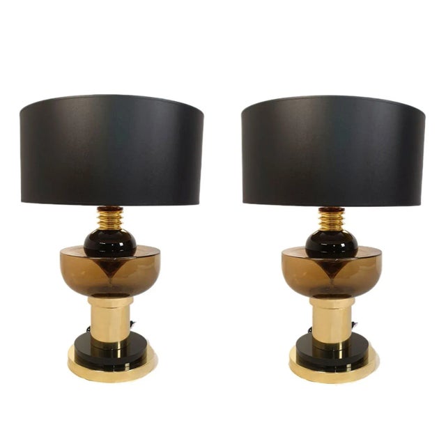 Pair of Mid Century Modern Murano glass lamps, Italy circa 1980s. Table or top lamps sold in pair, without the shades. The...