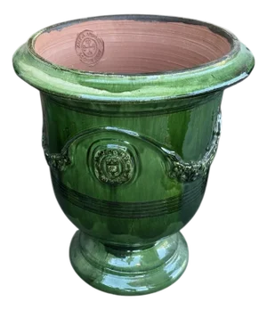 French Handmade Glazed Terracotta Planter by Le Chêne Vert in Anduze