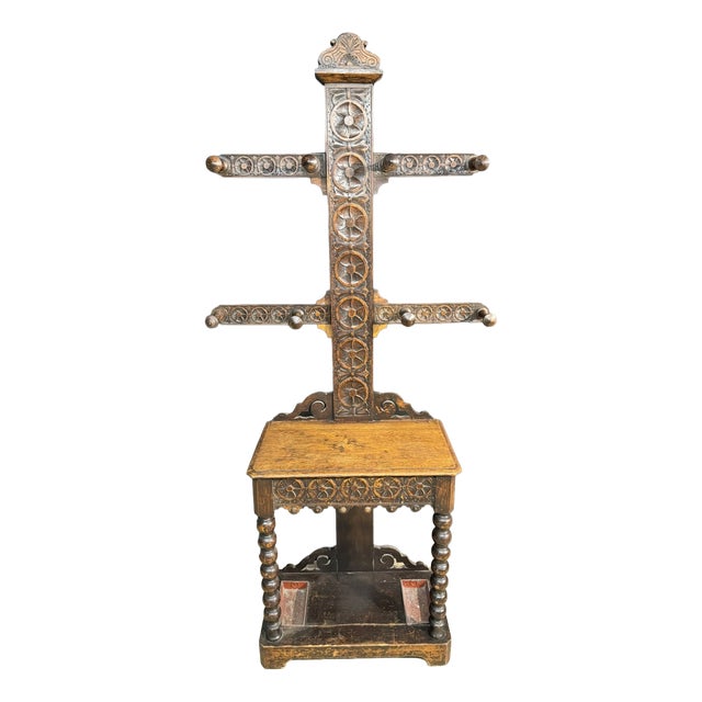 Carved Oak Hallstand, 1870 For Sale