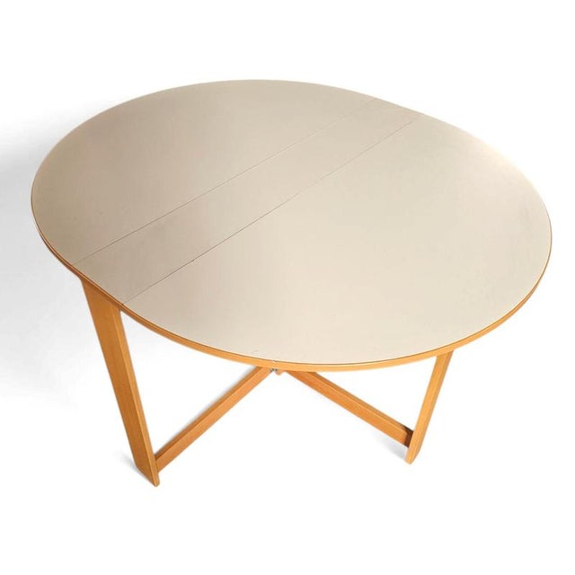Vintage Scandinavian Folding Dining Table with Side Leaves and White Formica Top For Sale - Image 10 of 18