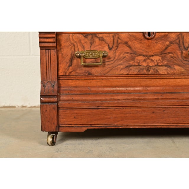 Herter Brothers Style Antique Eastlake Victorian Carved Burled Walnut Bookcase, Circa 1880s For Sale - Image 9 of 13