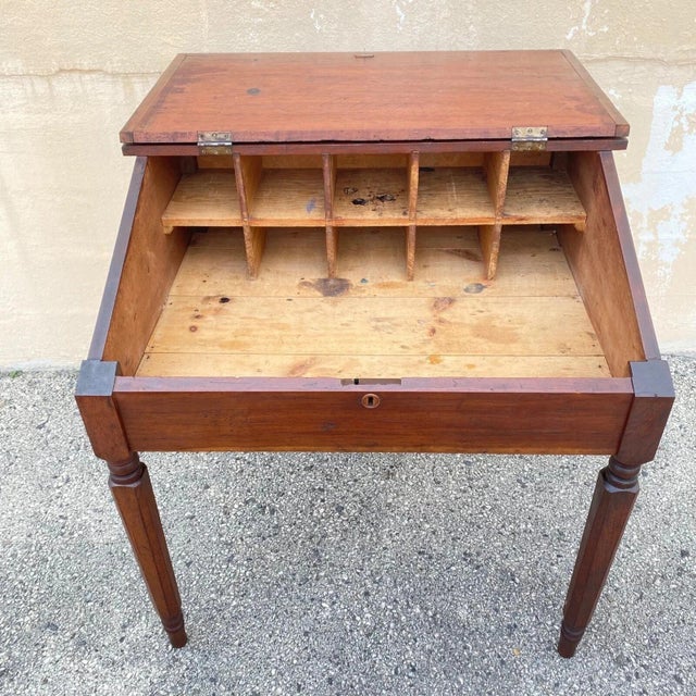 Antique Primitive Colonial Cherry Wood & Walnut Tall Schoolmasters Desk Table For Sale In Philadelphia - Image 6 of 11