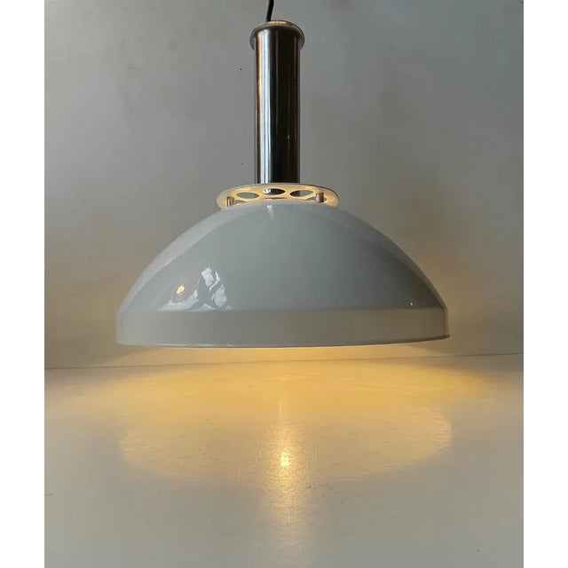 Italian Modern Ceiling Lamp in White Enamel and Chrome Plating, 1970s For Sale - Image 3 of 10