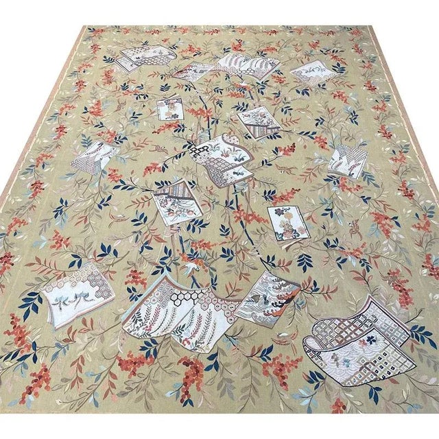 Textile Handwoven Japanese Style Aubusson Area Rug 9'0" X 12'0" For Sale - Image 7 of 12