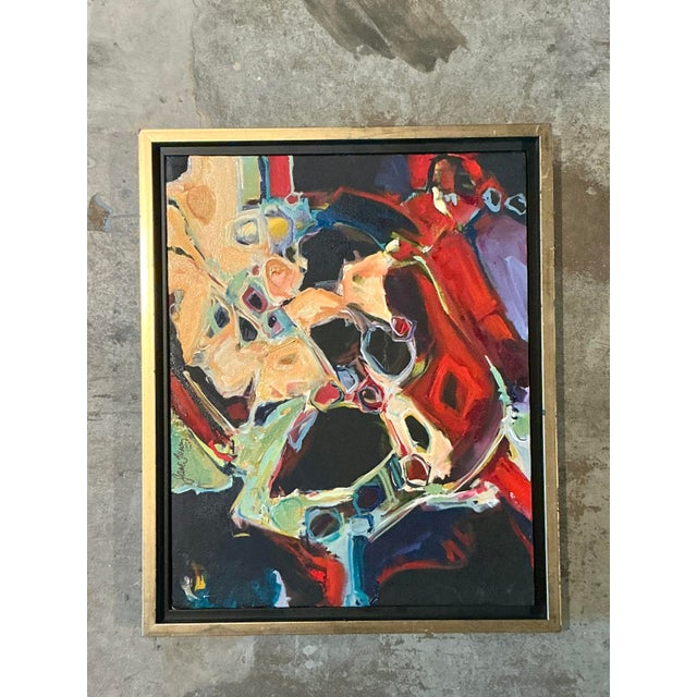 Mid-Century Modern Vintage Boho Original Abstract Oil on Canvas For Sale - Image 3 of 12