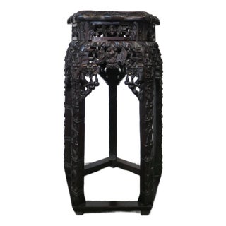 Vintage Chinese Carved Teak Pedestal For Sale