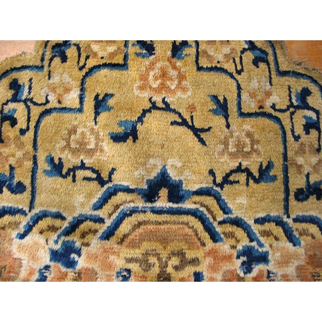 Textile 1880s Goldenord Medallion Qing Antique Chinese Ningxia Rug 2'0" X 2'0" Knotted Wool Carpet For Sale - Image 7 of 10