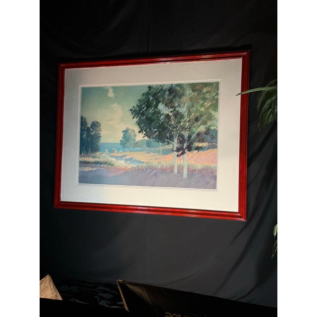 Early 21st Century Coastal Countryside Landscape Print in Red Frame For Sale In Miami - Image 6 of 9