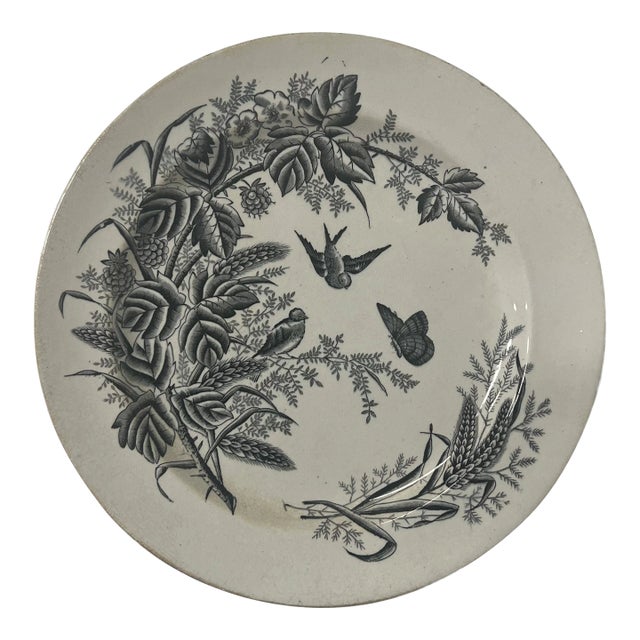 Antique 1886 Black and White Transferware Plate For Sale