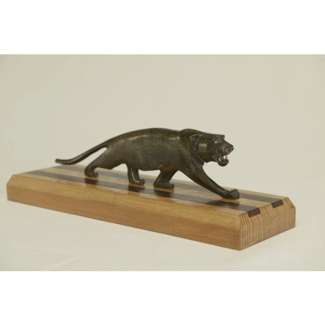 Panther Sculpture on Oak Wood Base with Wenge Inlay, 1920s, in Very Good conditions. Designed 1920 to 1949