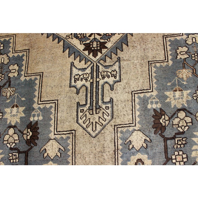 Vintage Turkish Medallion Oushak Rug in Rustic Blue, Mocha, and Taupe 7'2 X 12'9 For Sale In Atlanta - Image 6 of 8
