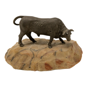 Mid 20th Century Bronze Bull on Stone Base