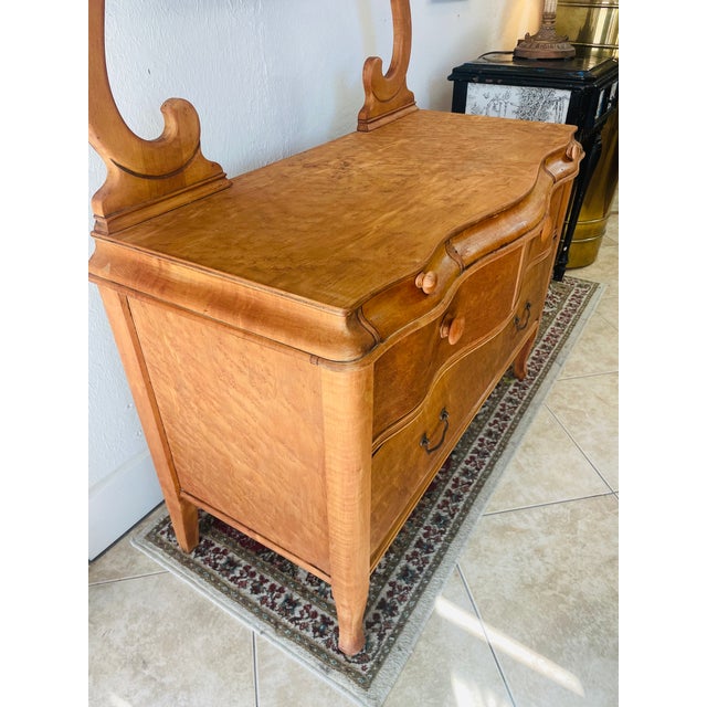 Wood Antique Victorian Walnut Dresser With Swan-Neck Mirror Serpentine Front For Sale - Image 7 of 9