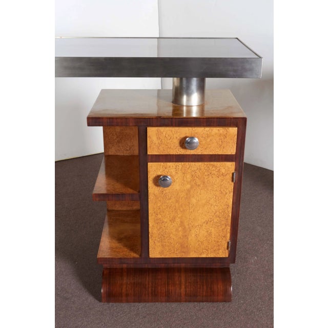 1930s Minimalist Narrow Modular Reversible Desk in Two Tone Wood and Nickel For Sale - Image 5 of 12