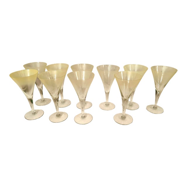 Vintage Mid-Century Modern Dorothy Thorpe Martini Glasses Yellow Satin - 10 pcs For Sale